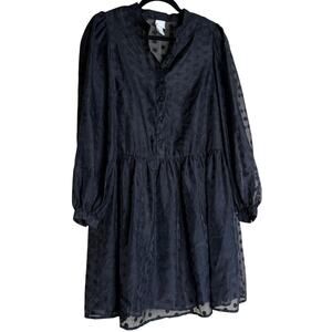 H&M Dress Women Medium Black Polka Dot Prairie Dark Academia Lagenlook ruched